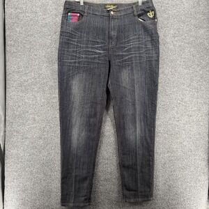 Old Skool Y2K Jeans Womens 18 Black‎ Wash Wing Embroidered Skinny Casual Vintage